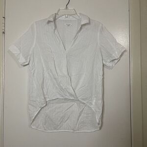 RAG & BONE White cotton striped crossover vneck collared short sleeve top SMALL
